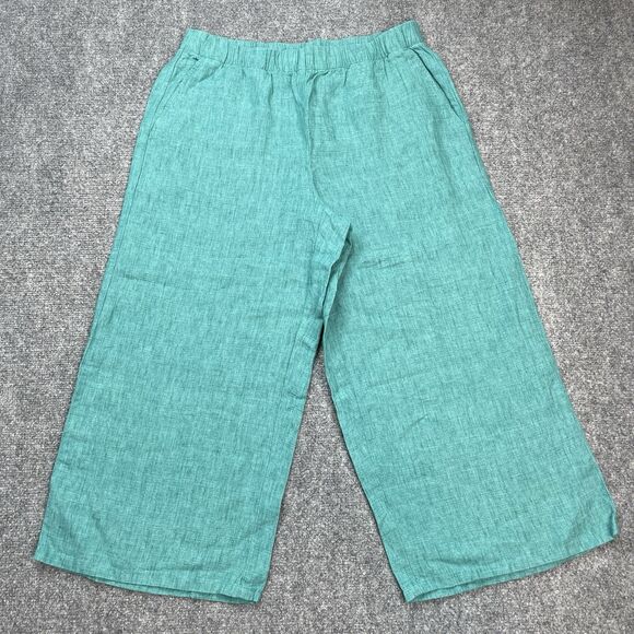 Eileen Fisher Pants Womens Petite Medium Organic Linen Wide Leg Pull On Capri - Picture 1 of 8